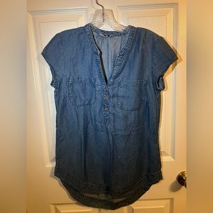 Denim shirt with cap sleeves